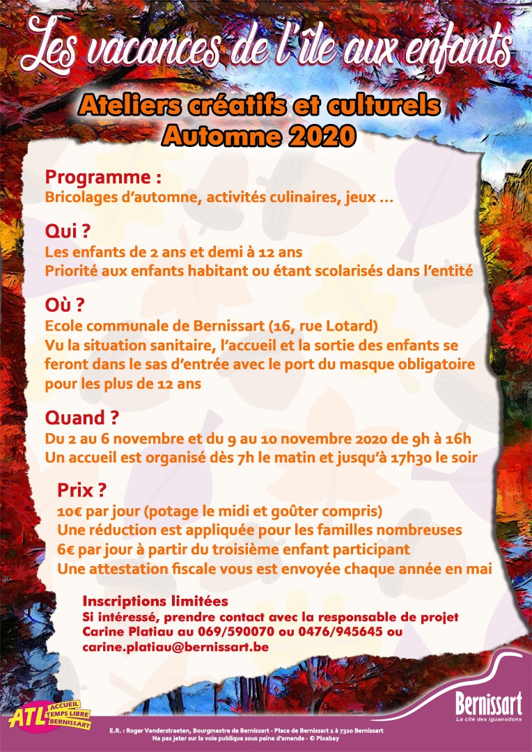 Ateliers créatifs et culturels automne 2020 Ateliers créatifs et culturels automne 2020